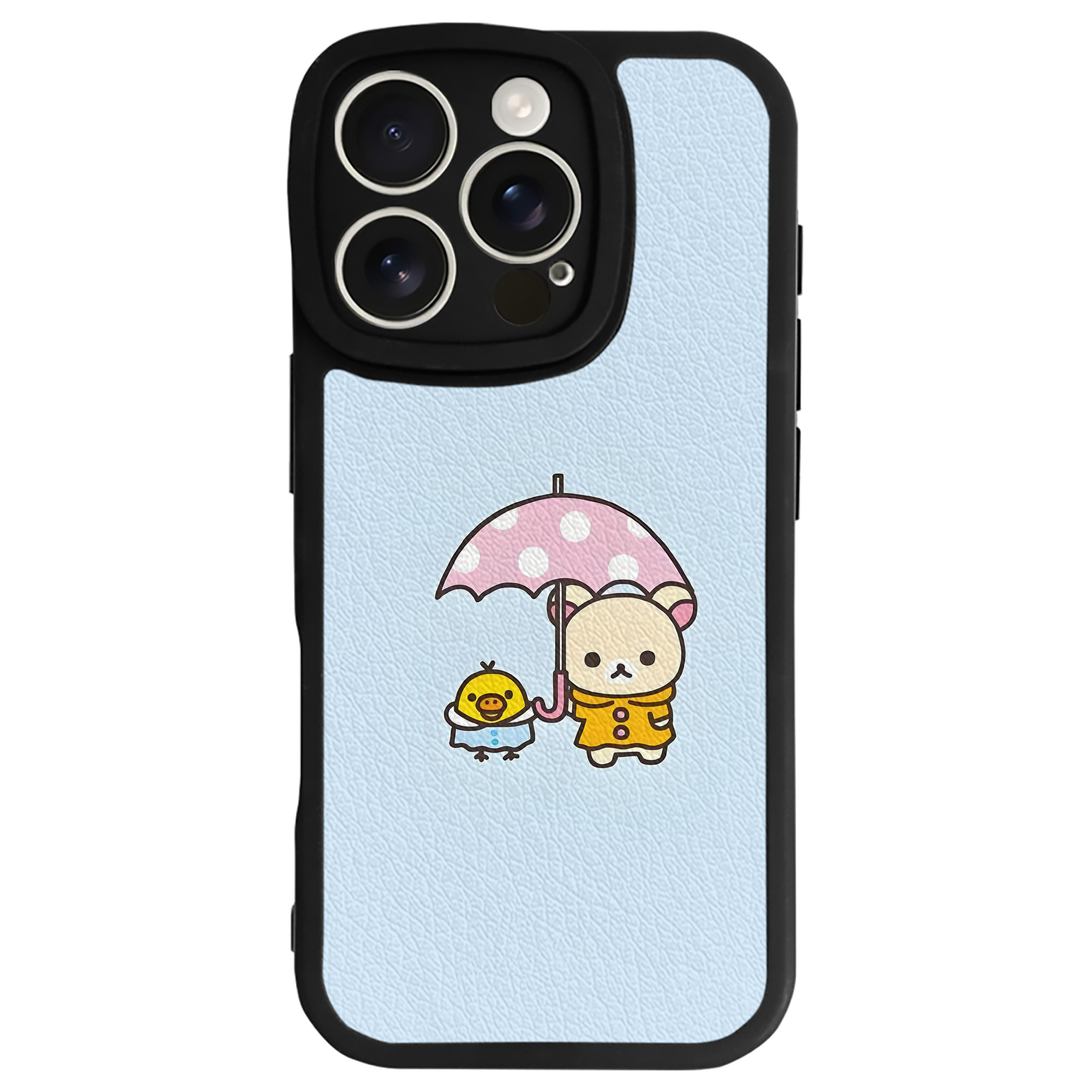 （画像用） リラックマ リラックマ キイロイトリ Rilakkuma Korilakkuma Kiiroitori 【iPhone 16シリーズ対応】シリコンスマホケース（レザー調） 材質：シリコン